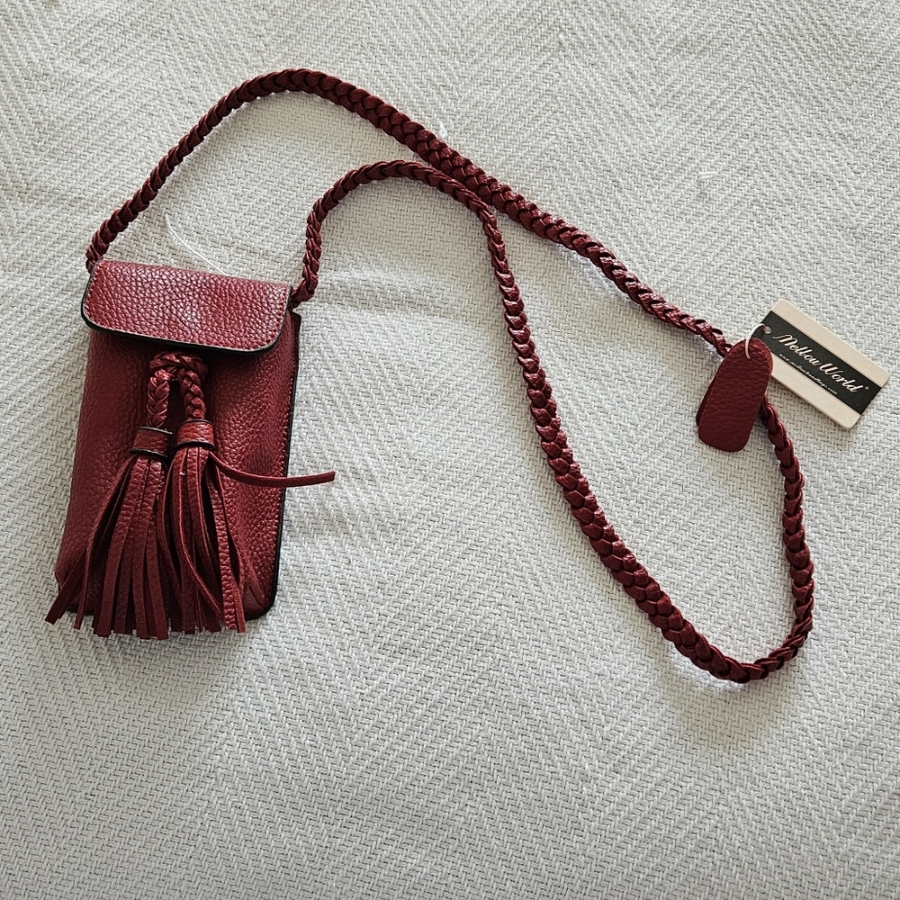 Red Leather Crossbody Bag with Tassel by Mellow World